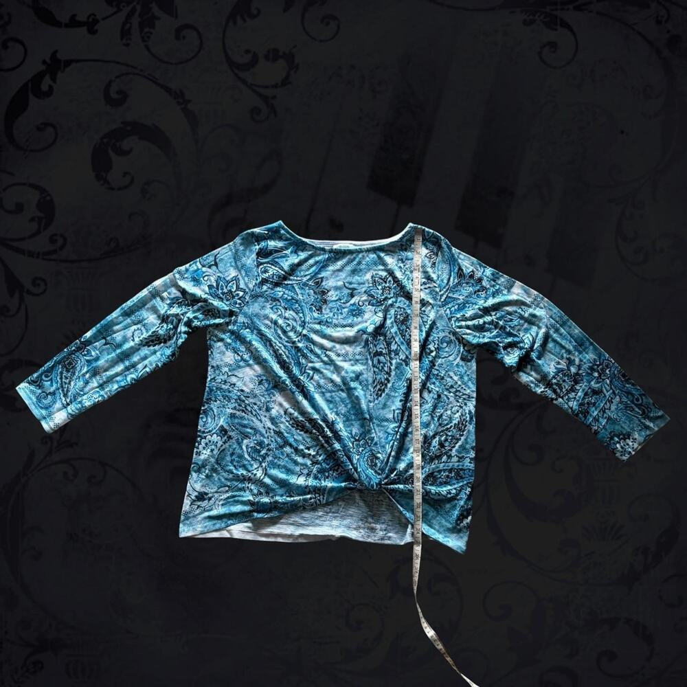 fairy boho blue white& black paisley floral scroll print top - Picture 7 of 7